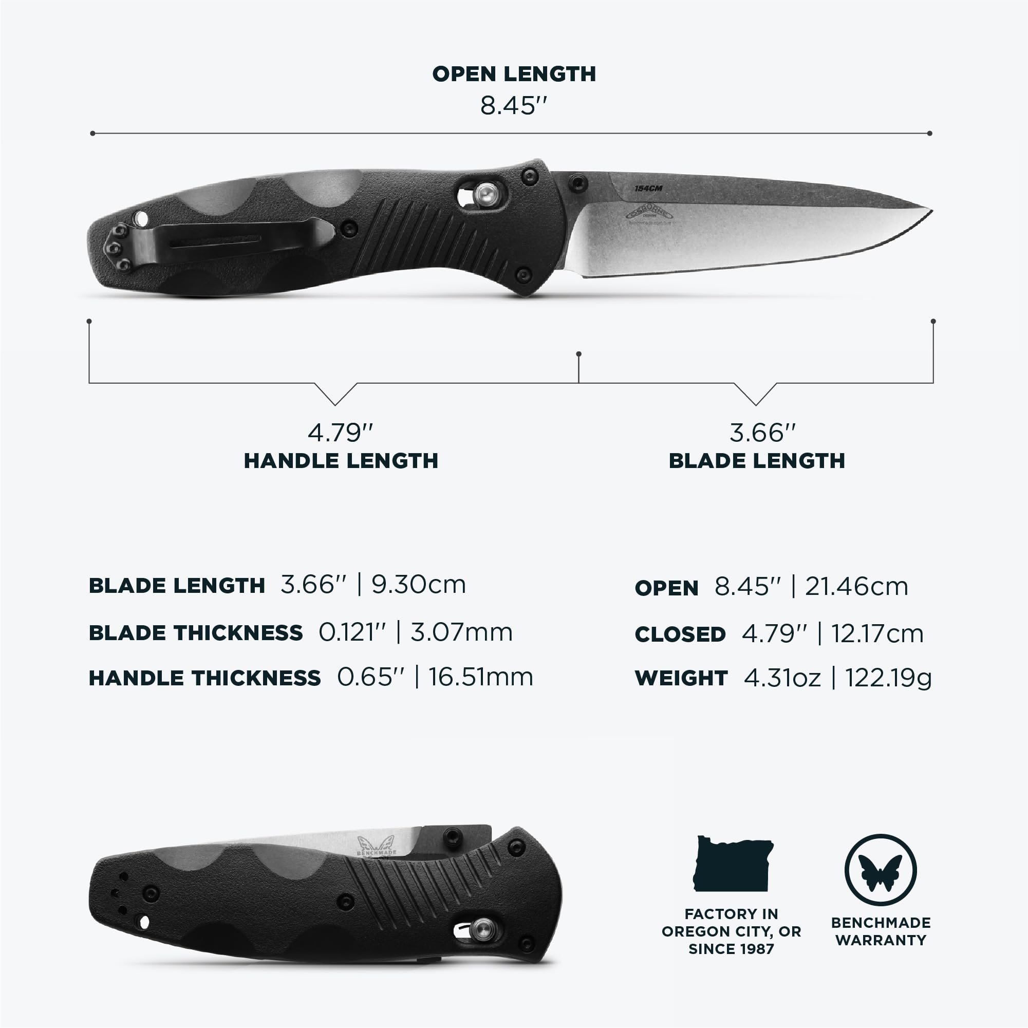 Benchmade - Barrage, Tactical, Every Day Knife, Plain Edge, Drop-Point Blade with Black Valox Handle (580) - Image 6
