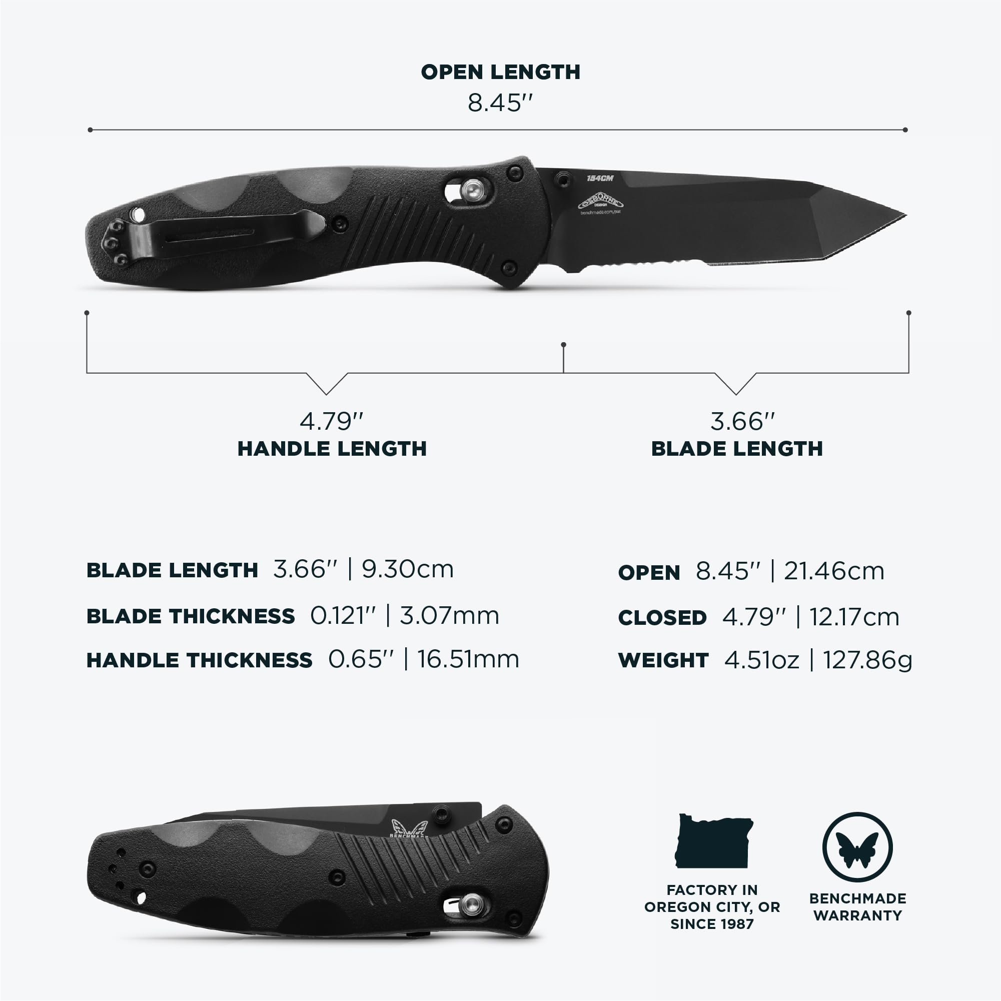 Benchmade - Barrage, Tactical, Every Day Knife, Serrated Tanto Blade with Black Handle (583SBK) - Image 6