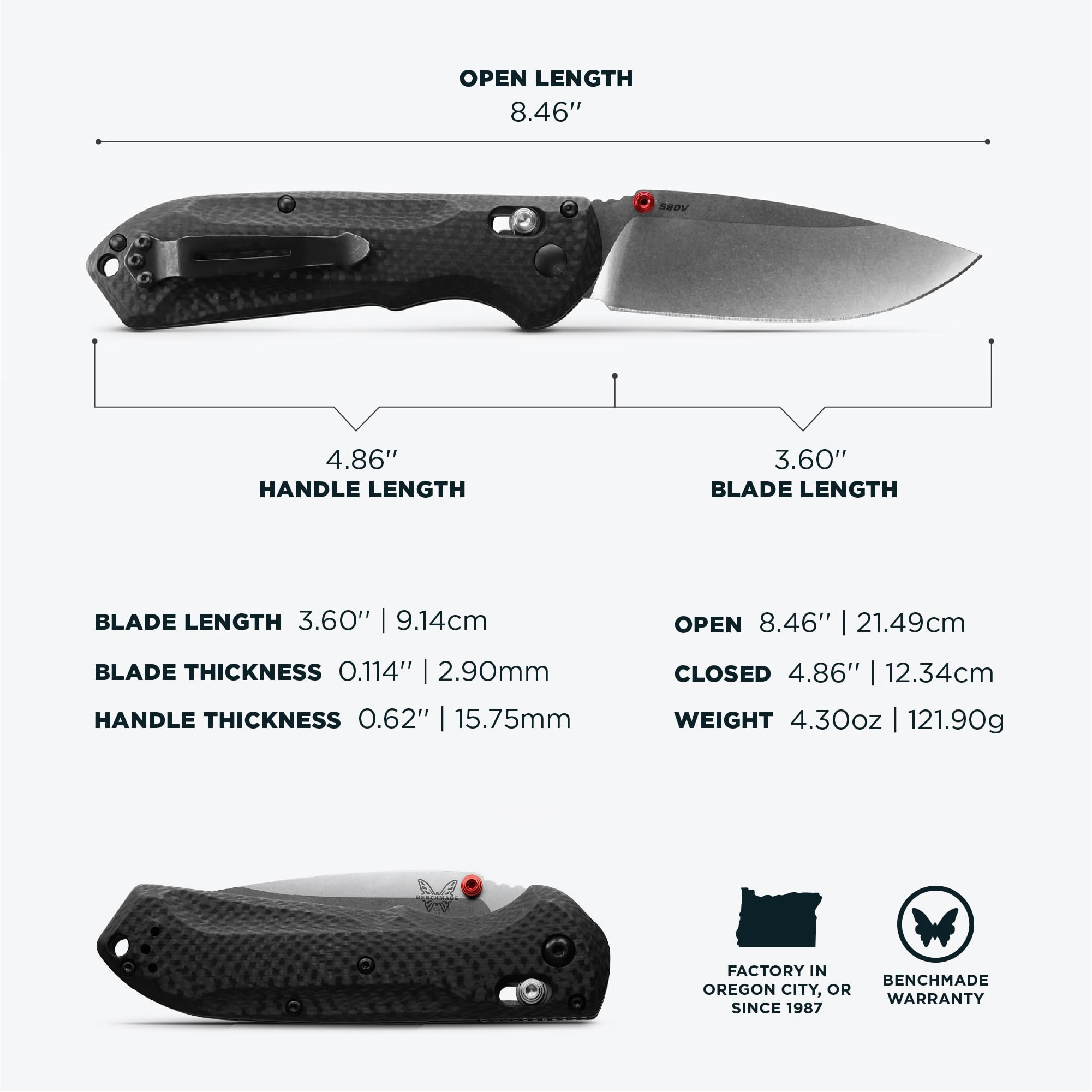 Benchmade - Freek Outdoor EDC Knife, Drop-Point Blade with Carbon Fiber Handle (560-03) - Image 5
