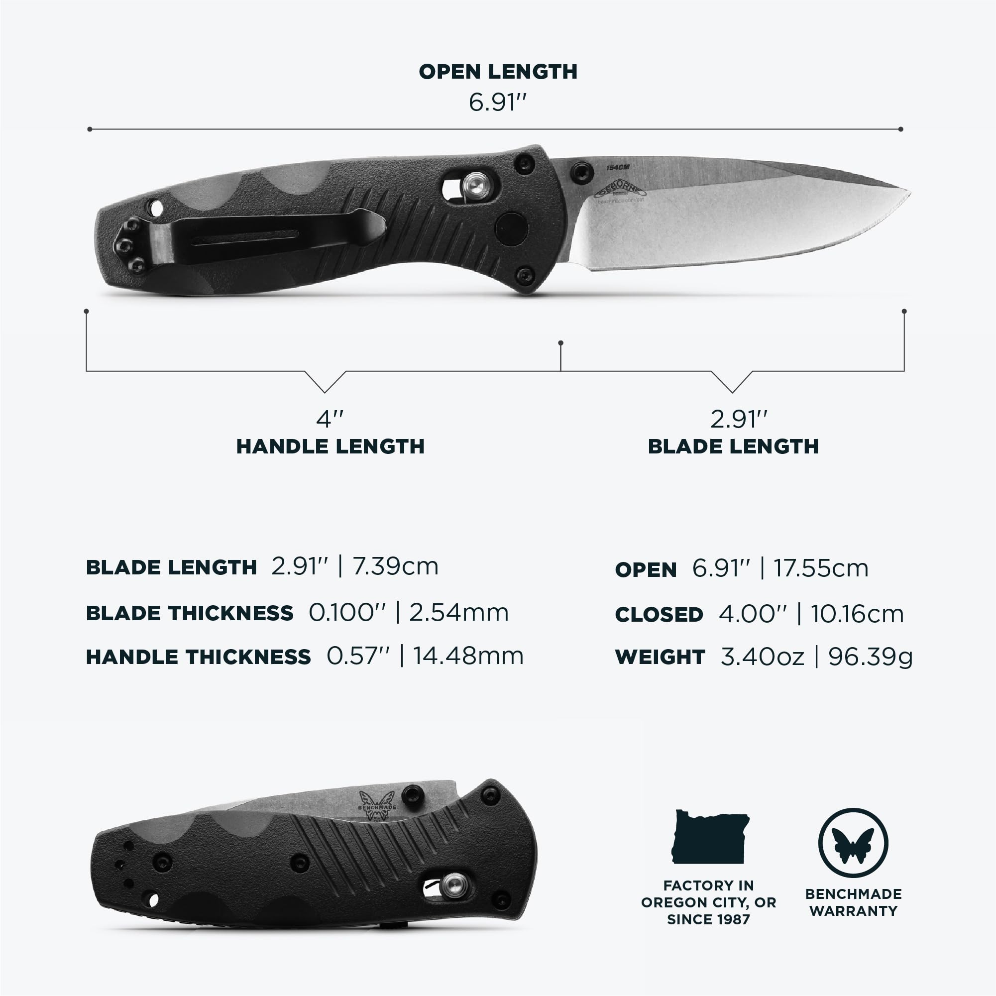 Benchmade - Mini Barrage 585 EDC Knife, Drop-point Blade with Black Valox Handle (585) - Image 6