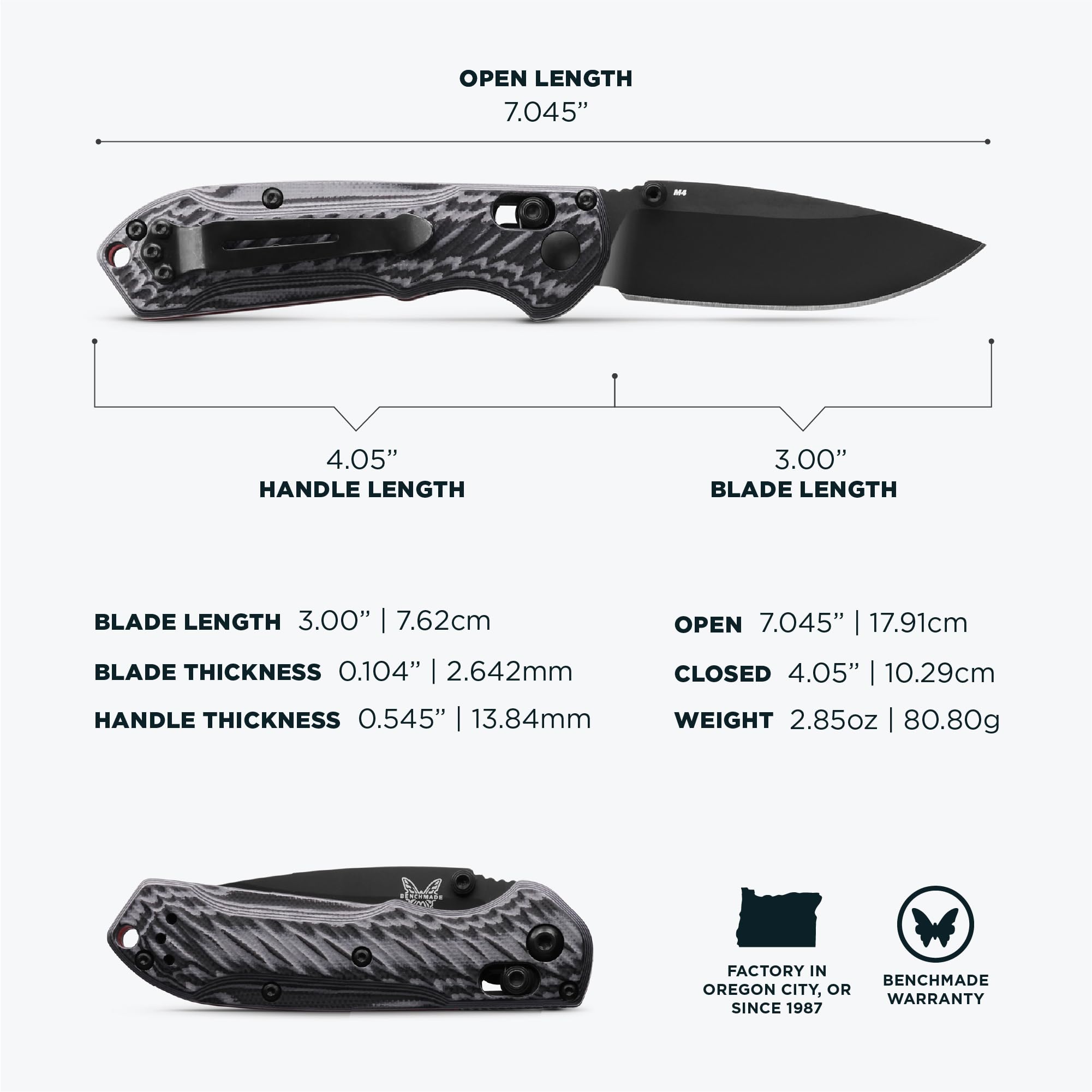 Benchmade - Mini Freek Outdoor EDC Knife, Drop-Point Blade with Gray/Black G10 Handle (565BK-2) - Image 5