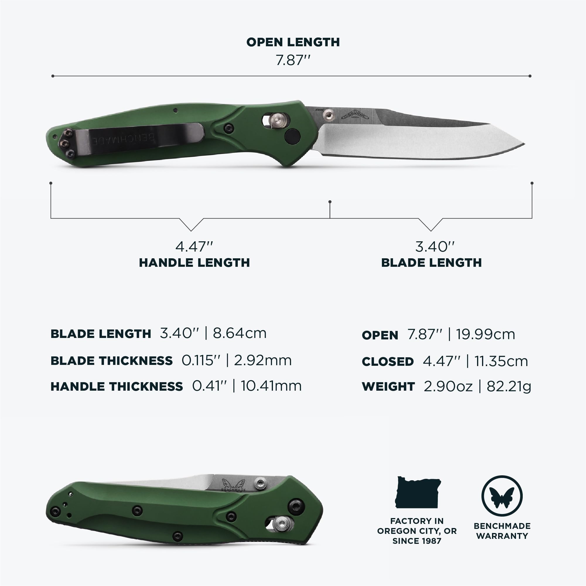 Benchmade - Osborne, Every Day, Outdoor, Folding Knife, Reverse Tanto Blade with Green 6061-T6 Aluminum Handle (940) - Image 5